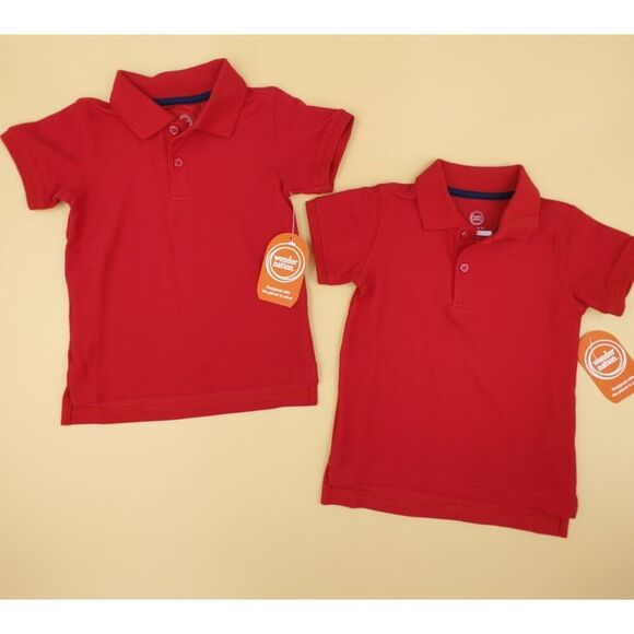 2 Polo Shirt Boys 3T Red Short Sleeve Cotton Blend Preschool Kinder Casual - Picture 1 of 9